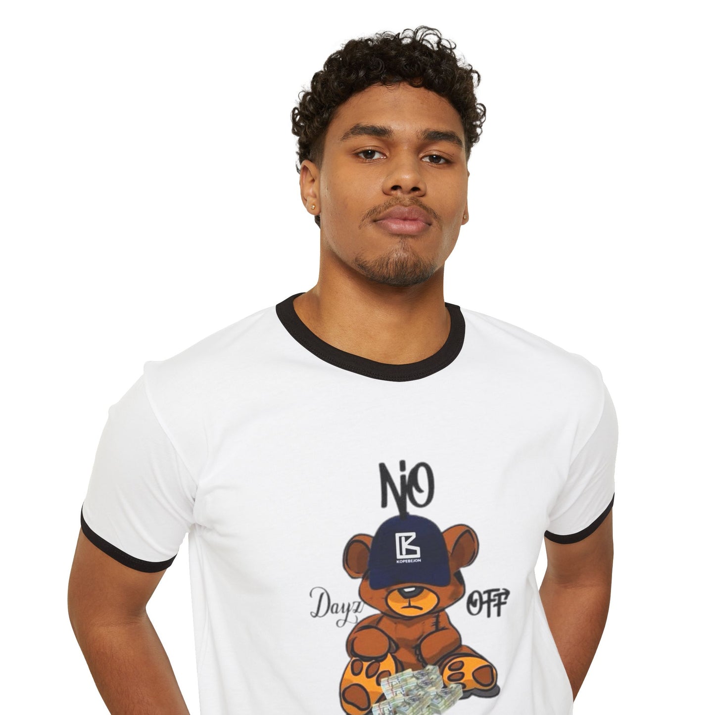 Unisex Cotton Ringer T-Shirt with KB Bear Design,