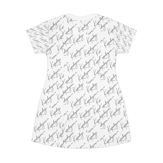 Chic Script T-Shirt Dress, Casual Summer Dress, Trendy Loungewear, Stylish Gift for Her, Everyday Versatile Fashion