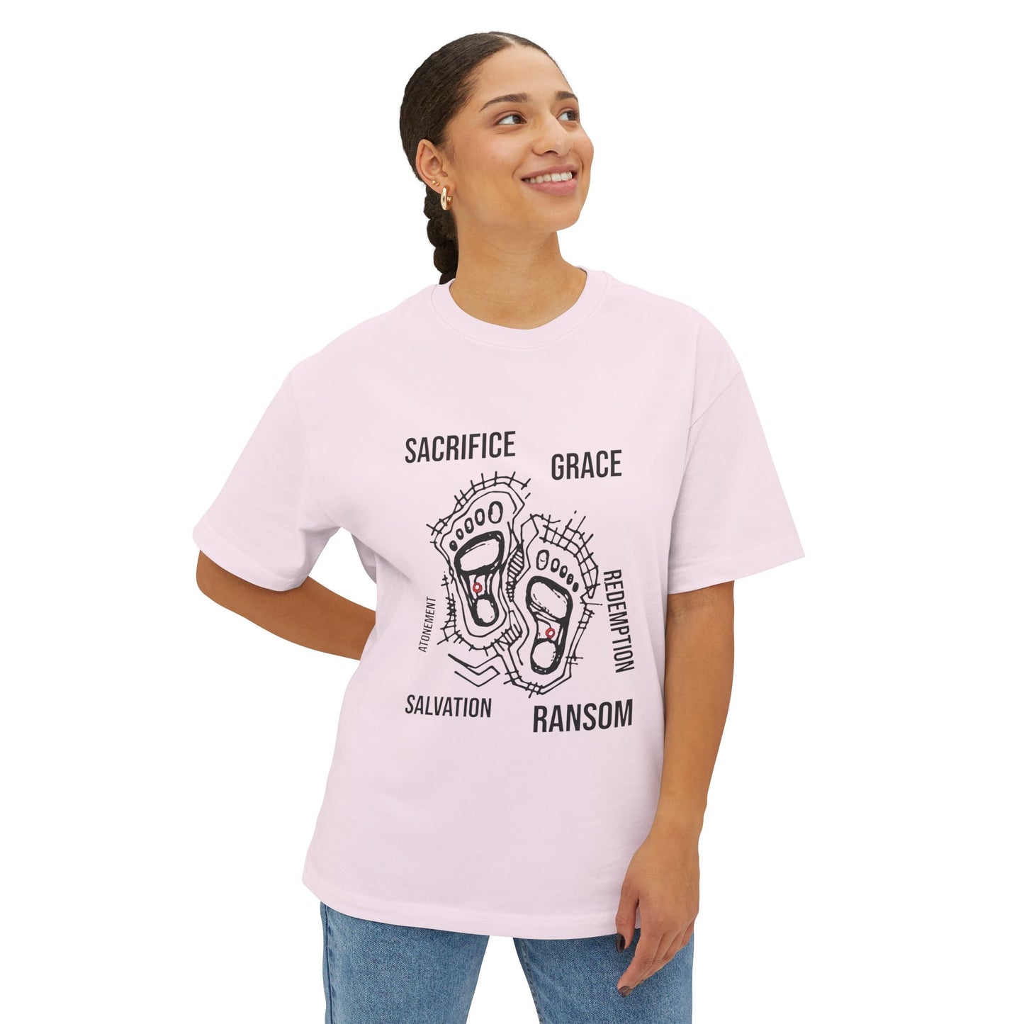 Faith-Inspired Oversized Tee, Comfortable Boxy Shirt for Spiritual Journeys, Casual Wear, Gift for Retreats, Unisex Graphic Tee