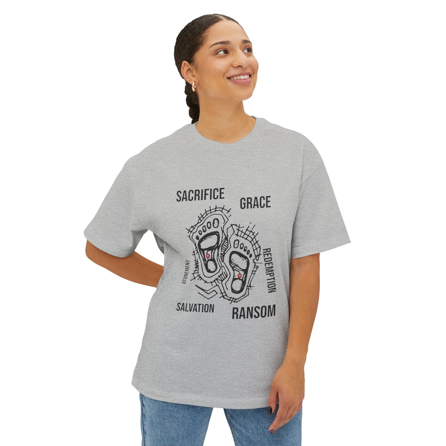 Faith-Inspired Oversized Tee, Comfortable Boxy Shirt for Spiritual Journeys, Casual Wear, Gift for Retreats, Unisex Graphic Tee