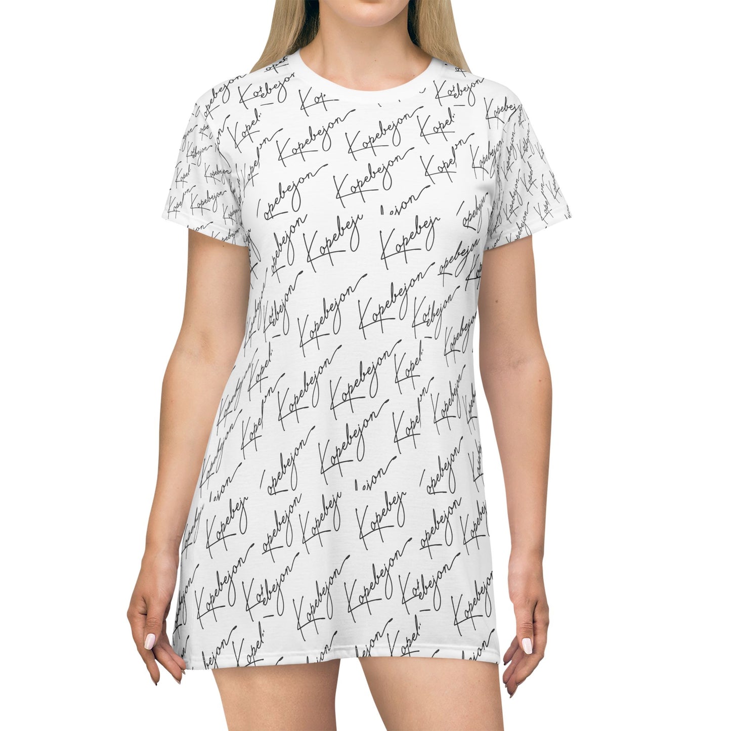 Chic Script T-Shirt Dress, Casual Summer Dress, Trendy Loungewear, Stylish Gift for Her, Everyday Versatile Fashion