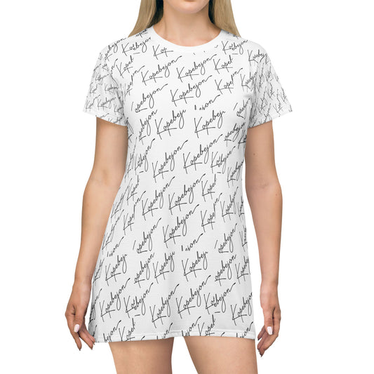 Chic Script T-Shirt Dress, Casual Summer Dress, Trendy Loungewear, Stylish Gift for Her, Everyday Versatile Fashion