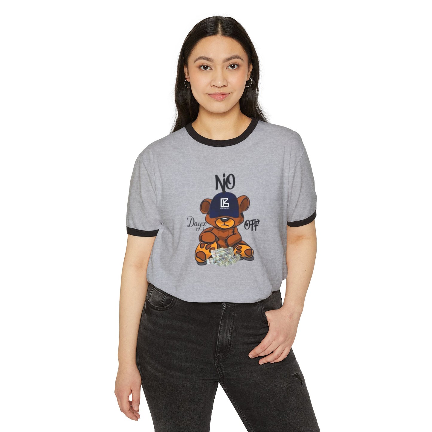Unisex Cotton Ringer T-Shirt with KB Bear Design,