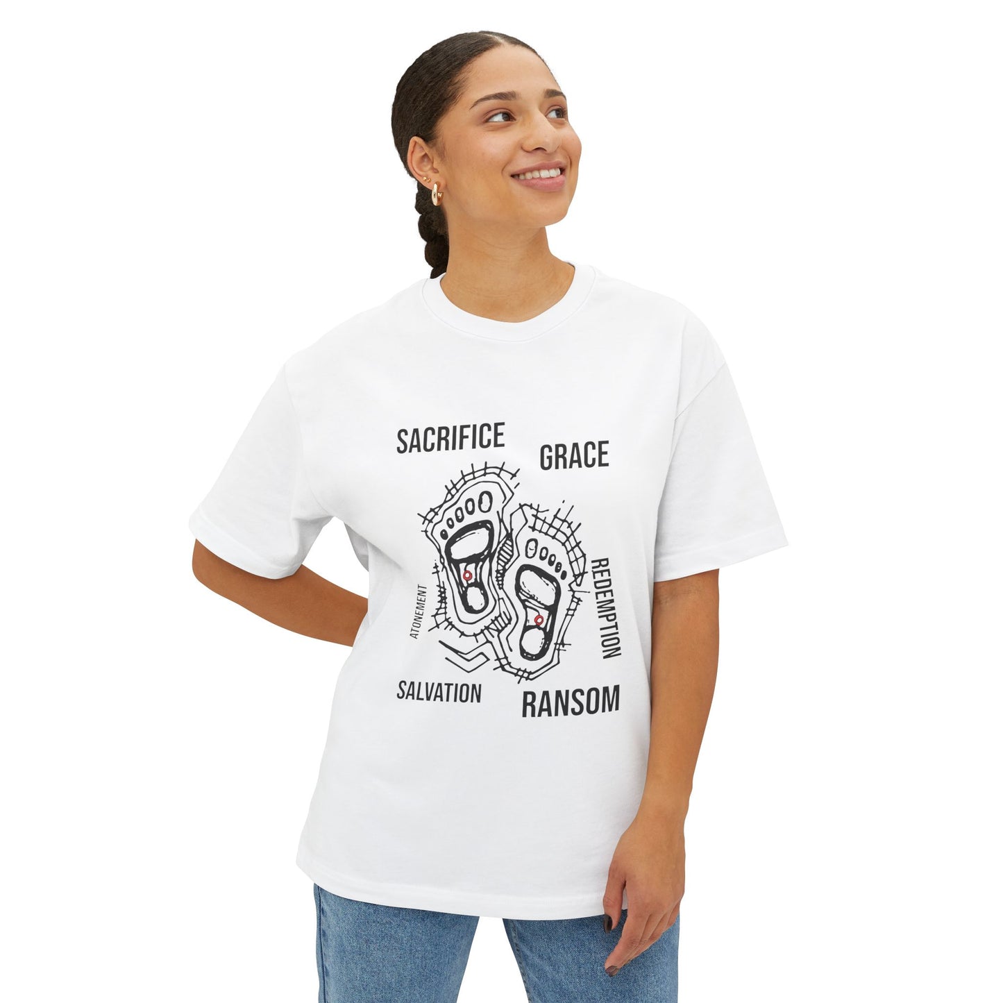 Faith-Inspired Oversized Tee, Comfortable Boxy Shirt for Spiritual Journeys, Casual Wear, Gift for Retreats, Unisex Graphic Tee