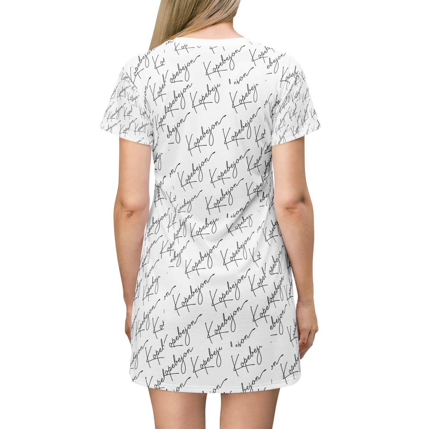 Chic Script T-Shirt Dress, Casual Summer Dress, Trendy Loungewear, Stylish Gift for Her, Everyday Versatile Fashion