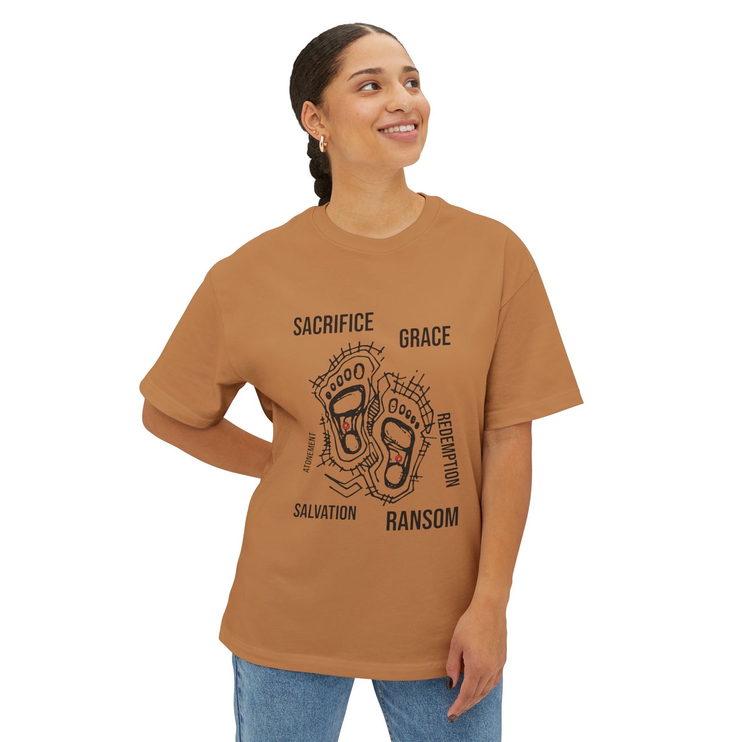 Faith-Inspired Oversized Tee, Comfortable Boxy Shirt for Spiritual Journeys, Casual Wear, Gift for Retreats, Unisex Graphic Tee