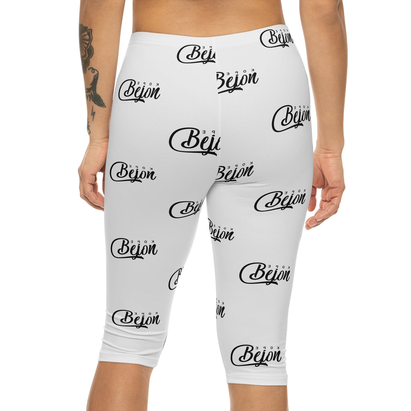 Chic Women’s Capri Leggings with 'Beijon' Print, Stylish Fitness Wear, Casual Lounge Leggings, Gift for Her, Summer Wardrobe Essential