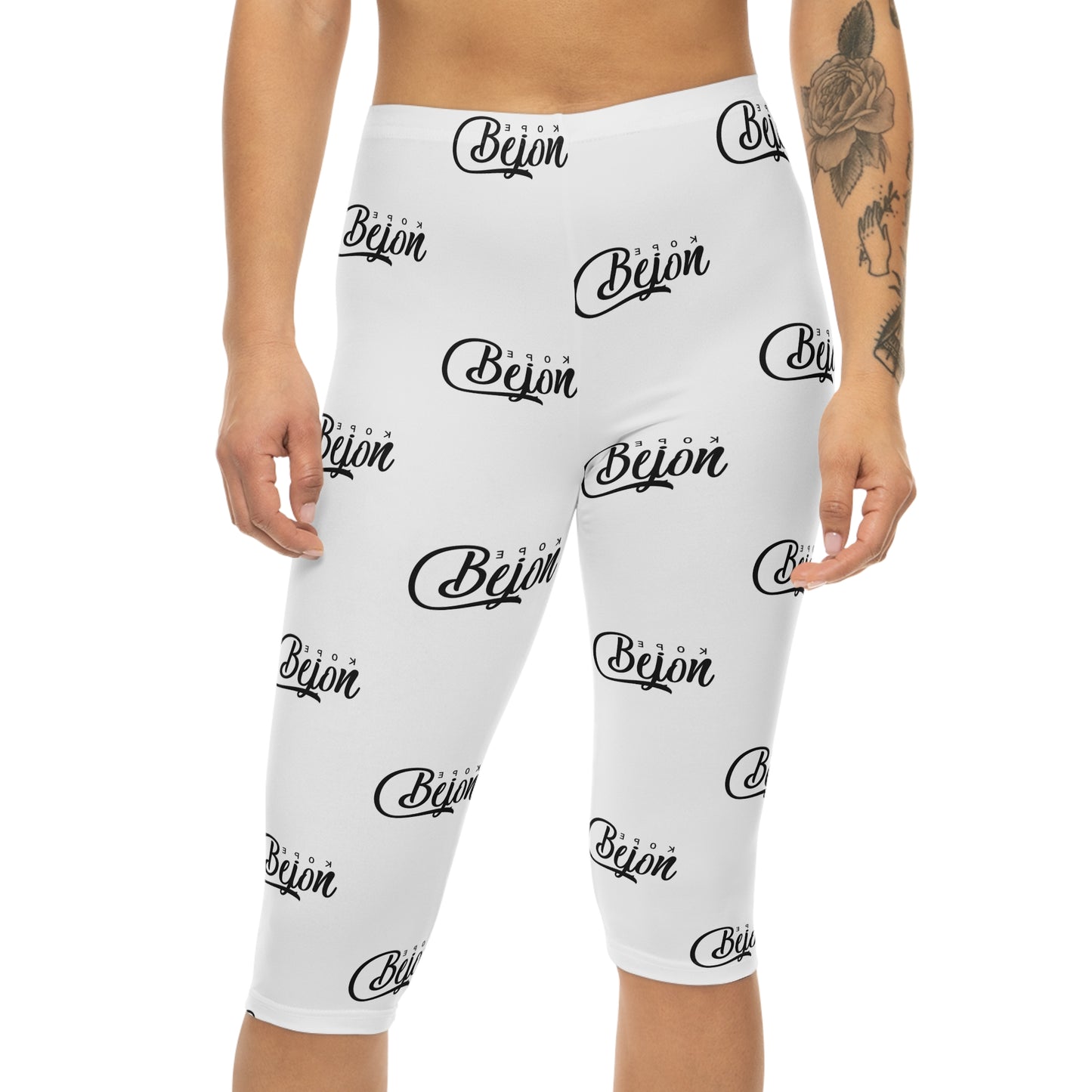 Chic Women’s Capri Leggings with 'Beijon' Print, Stylish Fitness Wear, Casual Lounge Leggings, Gift for Her, Summer Wardrobe Essential